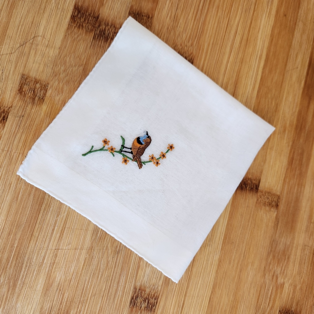 Vintage Embroidered Bird & Floral Hankie